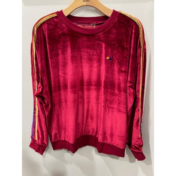 AVIATOR NATION CLASSIC VELVET RELAXED SWEATSHIRT - RED - Picture 1 of 2
